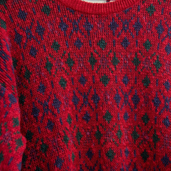 VTG 90s Christopher Hayes Fair Isle Red Geometric Pattern Grandpa Sweater Men L - Picture 2 of 3